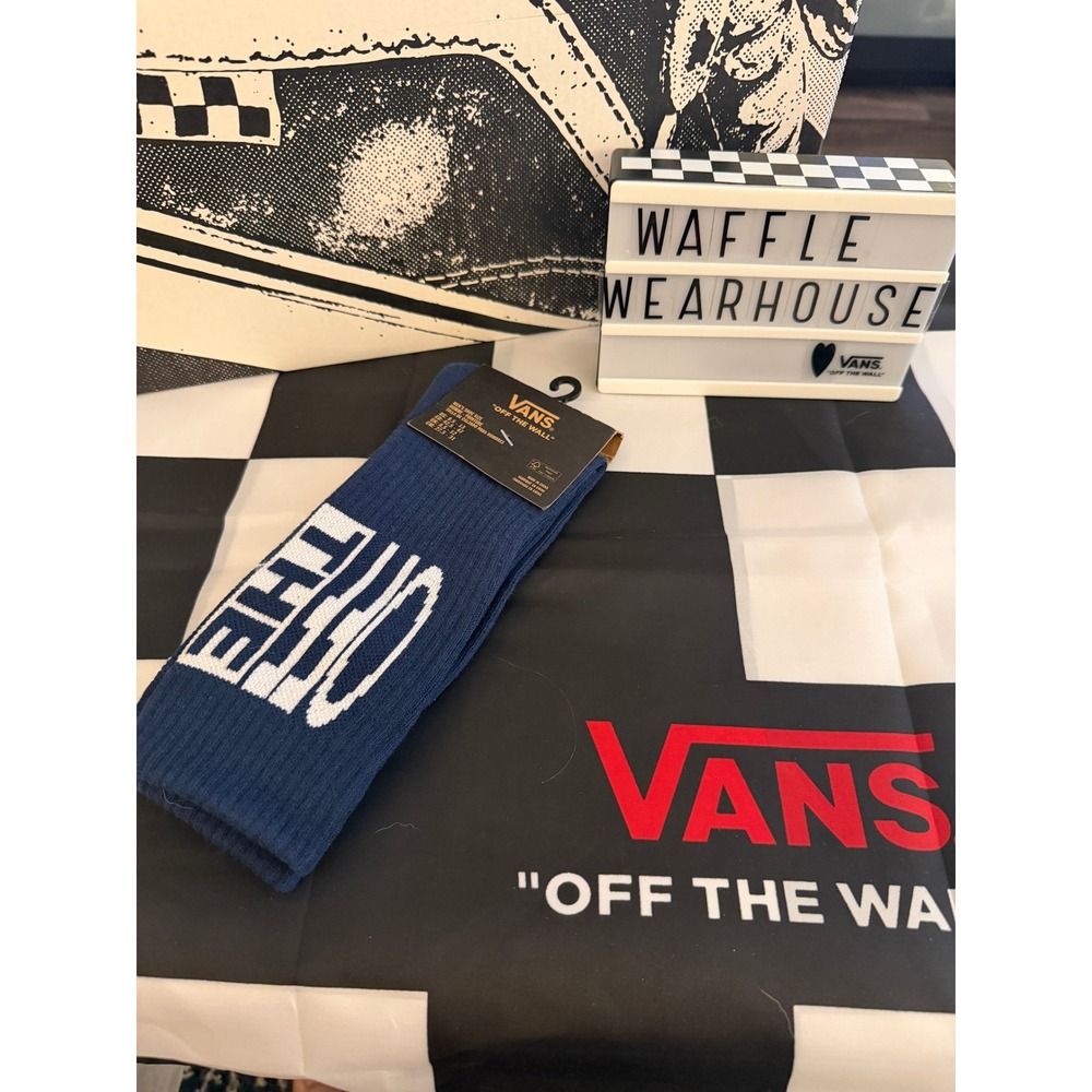 Vans Off The Wall Mens Crew Socks Navy Blue White Logo Skate Socks
